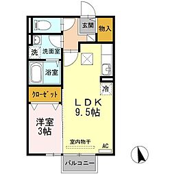 フォンターナ伏石A 1LDKの間取図画像