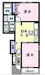 ウエストヒルズB 2DKの間取図画像