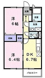 ヴィレッジ龍馬C 2DKの間取図画像