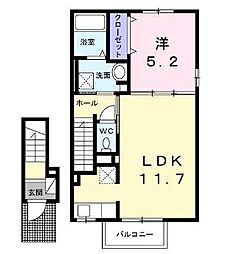 プラシード坂本A 1LDKの間取図画像
