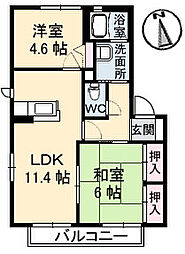 ウッディコート成美B 2LDKの間取図画像
