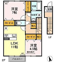 ヴィヴァーチェB 2LDKの間取図画像