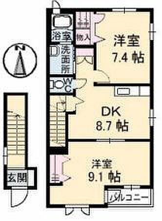 香川県高松市上福岡町(賃貸アパート2DK・2階・61.77㎡)の写真 その4