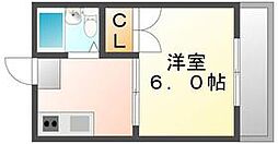 コート藤塚II 4階1Kの間取り