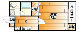 コーポさつき 1Kの間取図画像