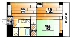 JR可部線 下祇園駅 徒歩6分の賃貸マンション 8階2LDKの間取り