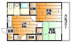 JR可部線 安芸長束駅 徒歩6分の賃貸マンション 2階2LDKの間取り
