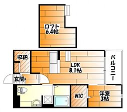 JR可部線 下祇園駅 徒歩12分の賃貸アパート 2階1LDKの間取り