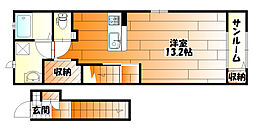 JR可部線 古市橋駅 徒歩6分の賃貸アパート 2階ワンルームの間取り