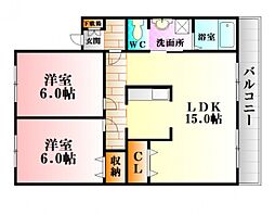 JR可部線 中島駅 徒歩15分の賃貸マンション 3階2LDKの間取り