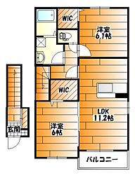 JR可部線 下祇園駅 徒歩21分の賃貸アパート 2階2LDKの間取り