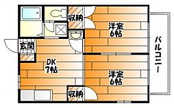 JR可部線 古市橋駅 徒歩6分の賃貸アパート 2階2DKの間取り