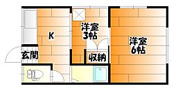 JR可部線 安芸長束駅 徒歩2分の賃貸アパート 1階2Kの間取り