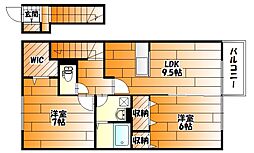 JR可部線 安芸長束駅 徒歩24分の賃貸アパート 2階2LDKの間取り