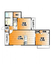 JR可部線 安芸長束駅 徒歩10分の賃貸マンション 3階2LDKの間取り