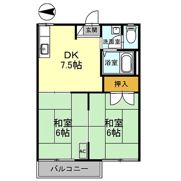 ファミール コーポ 高屋　5 ｜兵庫県豊岡市高屋(賃貸アパート2DK・1階・35.38㎡)の写真 その2