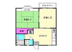 レヂデンス上新井 2階2DKの間取り