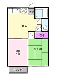 エレガンスハイムC 2DKの間取図画像