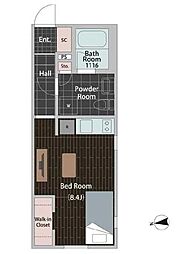 東京メトロ丸ノ内線 新中野駅 徒歩4分の賃貸マンション 4階ワンルームの間取り