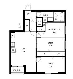 杉並区桃井4丁目マンション 2SLDKの間取図画像