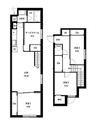 杉並区桃井4丁目マンション 2SLDKの間取図画像