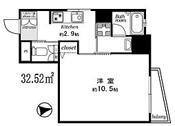 東京メトロ丸ノ内線 西新宿駅 徒歩6分の賃貸マンション 7階1Kの間取り
