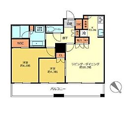 都営大江戸線 西新宿五丁目駅 徒歩8分の賃貸マンション 54階2LDKの間取り