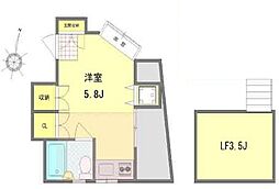 都営大江戸線 東中野駅 徒歩11分の賃貸アパート 2階ワンルームの間取り
