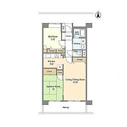 西武新宿線 鷺ノ宮駅 徒歩6分の賃貸マンション 6階2LDKの間取り