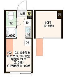 京王井の頭線 久我山駅 徒歩7分の賃貸アパート 2階ワンルームの間取り