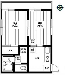 東京メトロ東西線 中野駅 徒歩11分の賃貸アパート 1階2Kの間取り