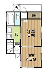 東京メトロ丸ノ内線 荻窪駅 徒歩9分の賃貸アパート 2階2Kの間取り