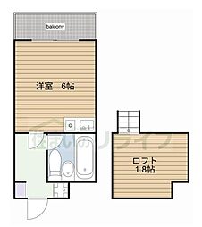 JR中央線 西荻窪駅 徒歩8分の賃貸マンション 2階ワンルームの間取り