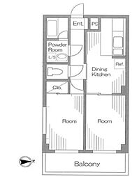 JR総武線 東中野駅 徒歩7分の賃貸マンション 1階2DKの間取り
