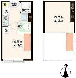 西武新宿線 上井草駅 徒歩8分の賃貸アパート 1階ワンルームの間取り