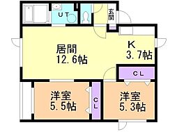 コーポ昴 2LDKの間取図画像