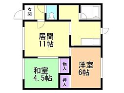 コーポキタムラ 2LDKの間取図画像