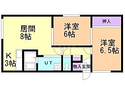 ジューヌフィーユ北門 2LDKの間取図画像