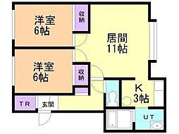 ライフカムイ・A 2LDKの間取図画像