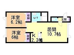 トーワ6条西3 2LDKの間取図画像