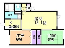 グランディールハウスB 2LDKの間取図画像