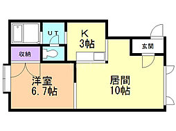 大和ハイツ 1LDKの間取図画像