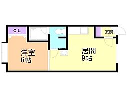 スカイハイツ大町2-2 1DKの間取図画像