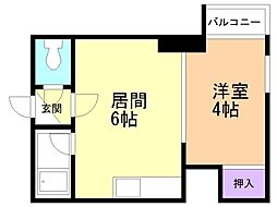 ラシアール2条通 1DKの間取図画像