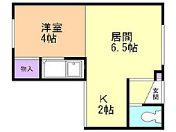 イヴィーサB 1DKの間取図画像