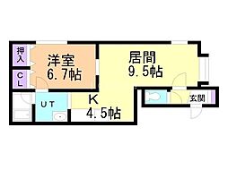 サクライハイムD 1LDKの間取図画像