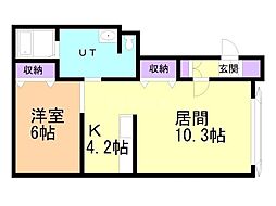 タウンズ緑が丘B 1LDKの間取図画像