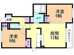 カームリーメムB 2LDKの間取図画像