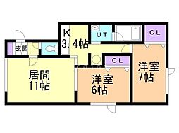 コンフォートイーストB 2LDKの間取図画像