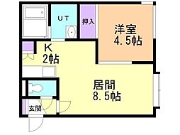 モルパ3・8 1LDKの間取図画像